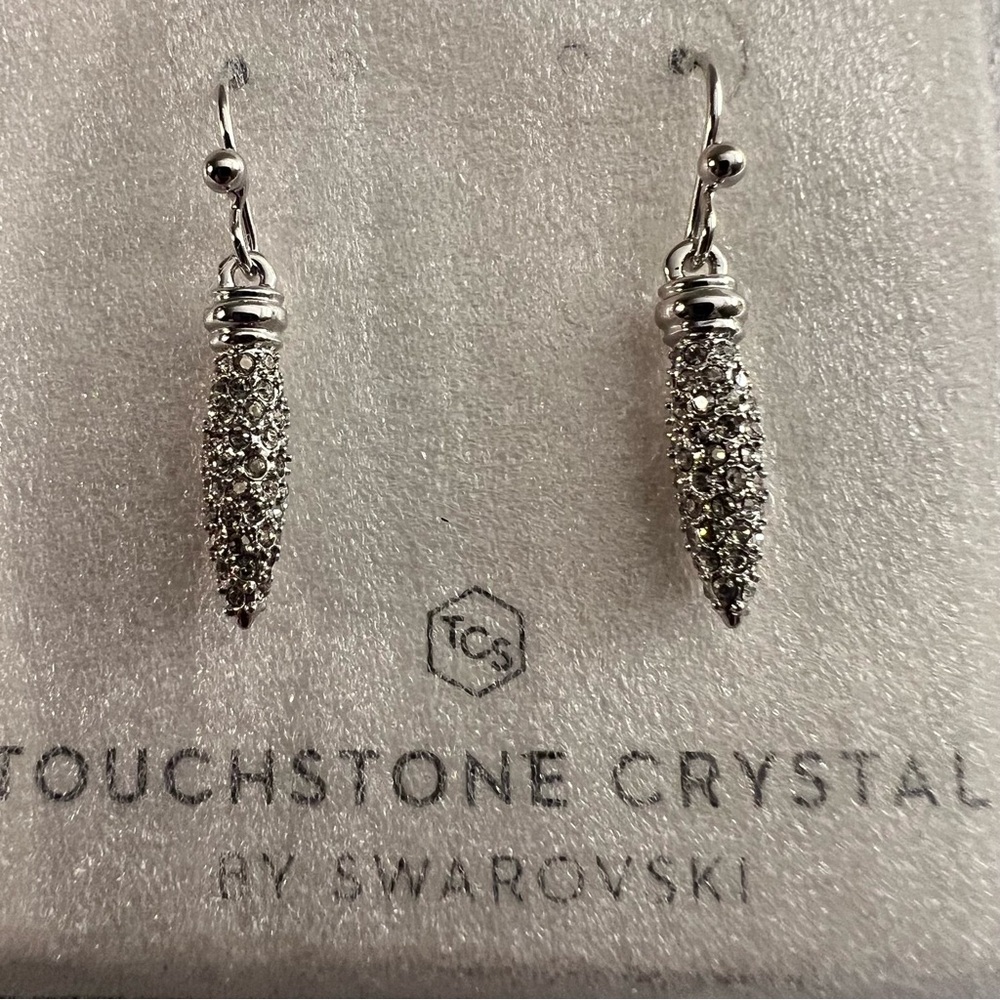 TOUCHSTONE CRYSTAL by Swarovski, Spiked Earrings, Rare Find, 1565E, NEW in Box.